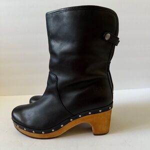 UGG 1958 LYNNEA BLACK LEATHER SHEARLING SHERPA BOOTS WOMENS SIZE 9
